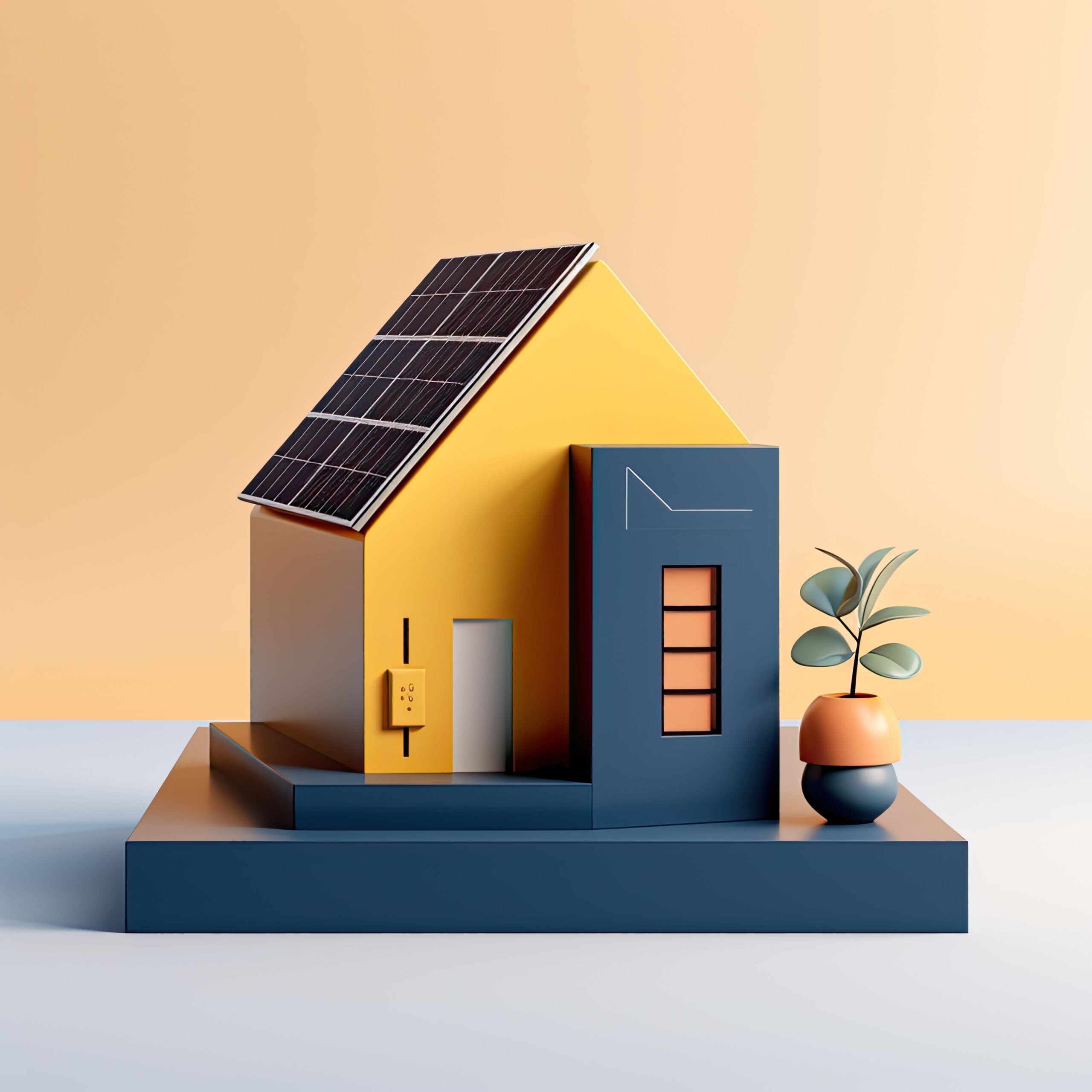 - 3d illustration small house icon with solar panels roof scaled